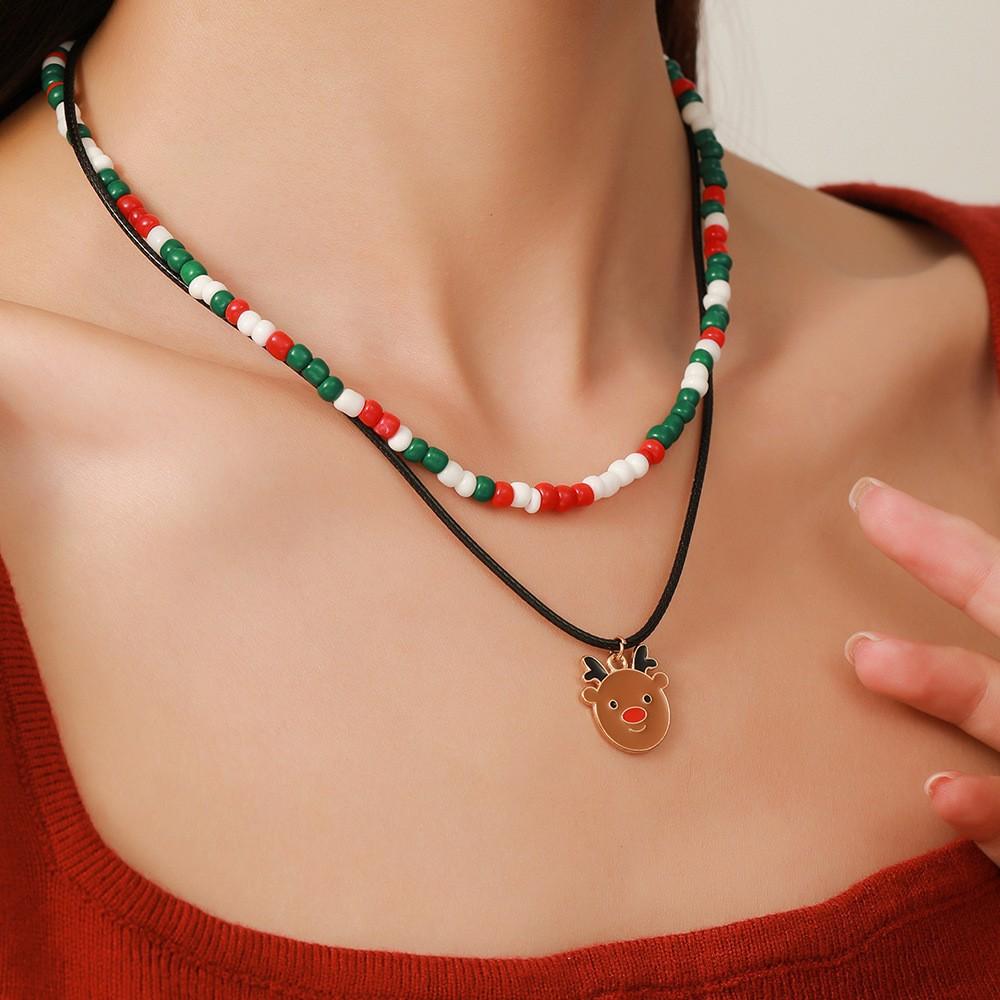 Snowflake Christmas Tree Santa Claus Pendant Chokers Women's Christmas Colorful Beads Necklace Collarbone Chain Xmas Gifts
