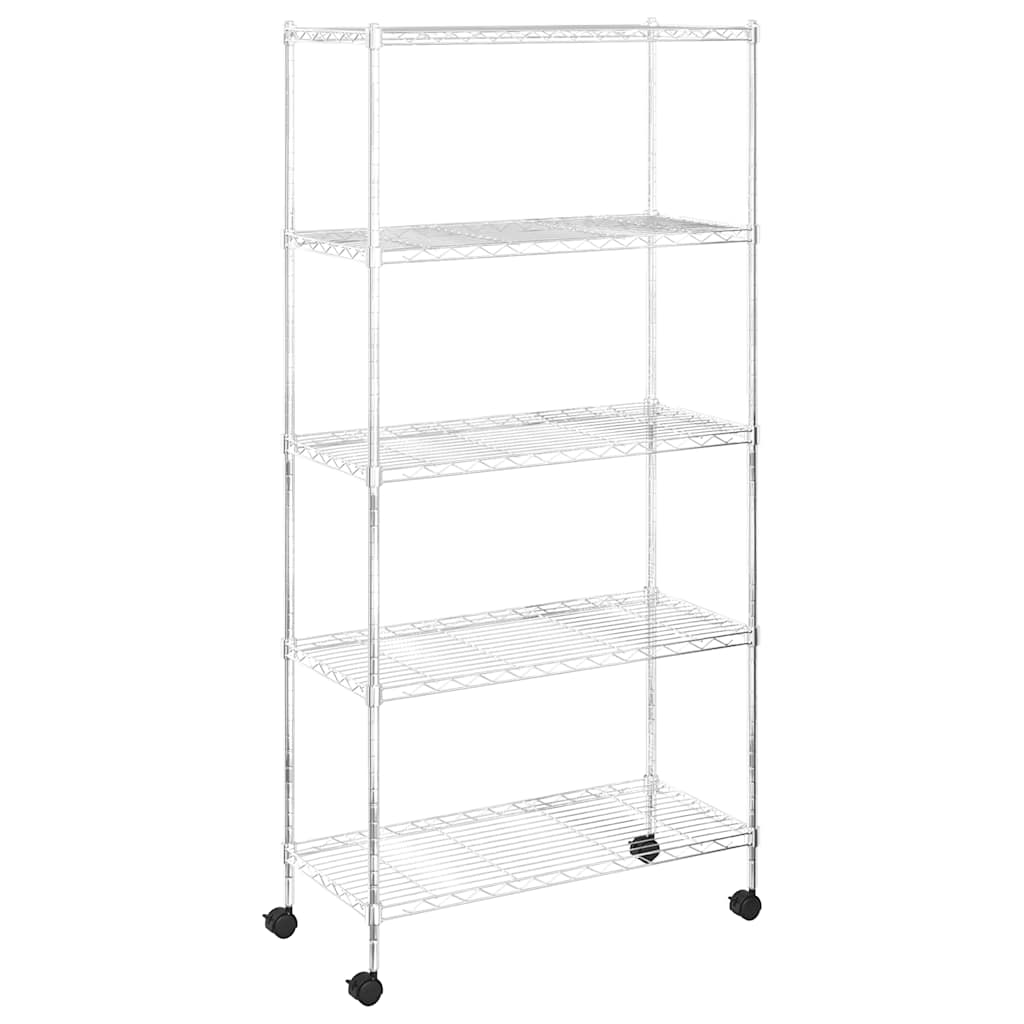 5 Shelf Mobile Storage Rack with Casters 75 x 35 x 155 cm Chrome Finish 250 kg Capacity