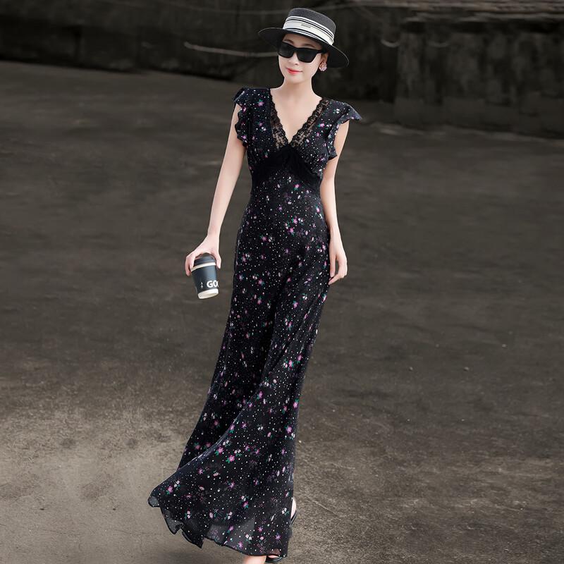 Lanseer French Elegant Lace V-Neck Floral Midi Dress