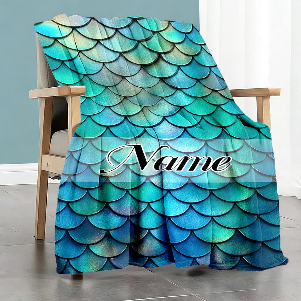 Mermaid Scales Personalized Text Blanket Gift Customizable Blanket Durable Comfort Perfect for Livingroom Bedding Nap Bed Ideal for All Seasons