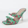 Size 35-46 Black Green Shoes For Women Summer Fashion Fruits Butterfly-Knot Square Toe Transparent Heels Slippers Sandals