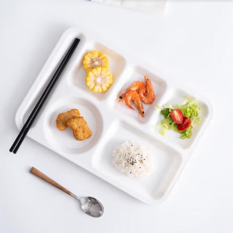 Taisun Thickened Melamine 6-Compartment Food Trays (5-Pack)