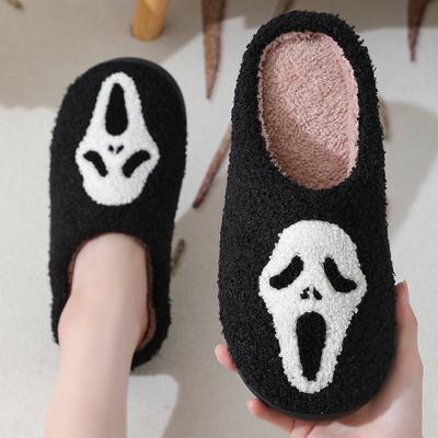 Halloween Skull Cartoon Warm Winter Cotton Slippers for Couples Indoor Cotton Slippers