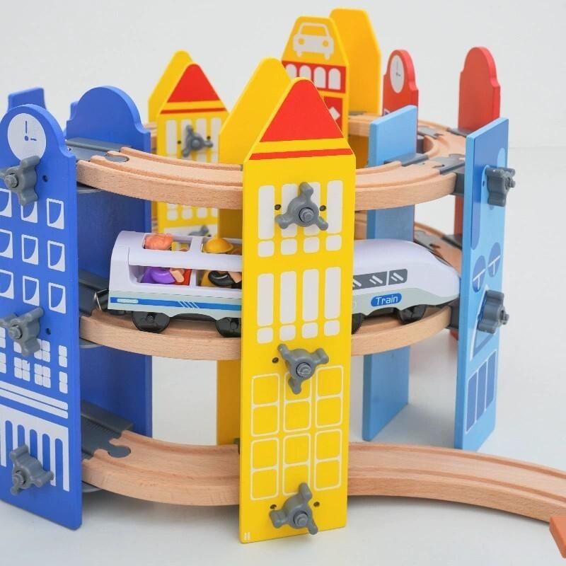 New Colorful Spiral Wooden Tracks All Kinds Railway Bridge Piers fit for Brand Wooden Train Tracks Toys for Children Gift