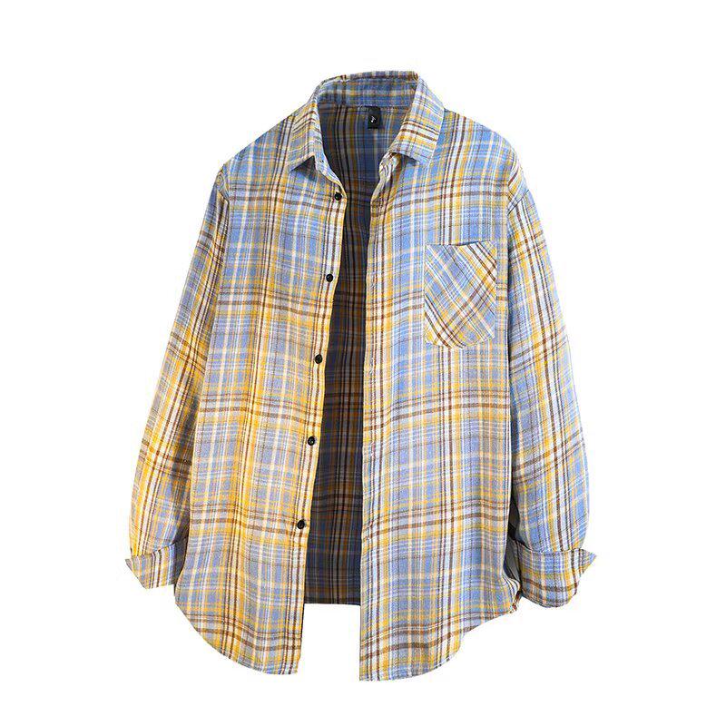 

Men s Retro Plaid Long Sleeve Shirt - Trendy Casual Loose Fit for Autumn and Spring XL жёлтый