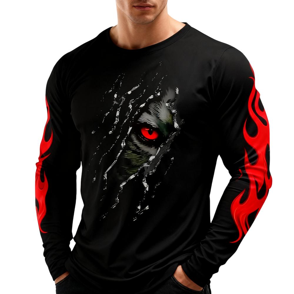 Men's Clothing 3D Printed Flame-printed T-shirt Casual Round-neck Long-sleeve Top for Daily Wear Streetwear Sports T-shirt Y2k