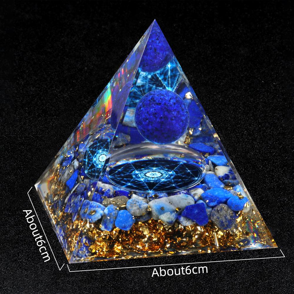 Crystal Devil's Eye Pyramid Natural Crushed Stone Lapis Lazuli Dropping Resin Home and Office Desktop Decoration Crafts 6x6cm