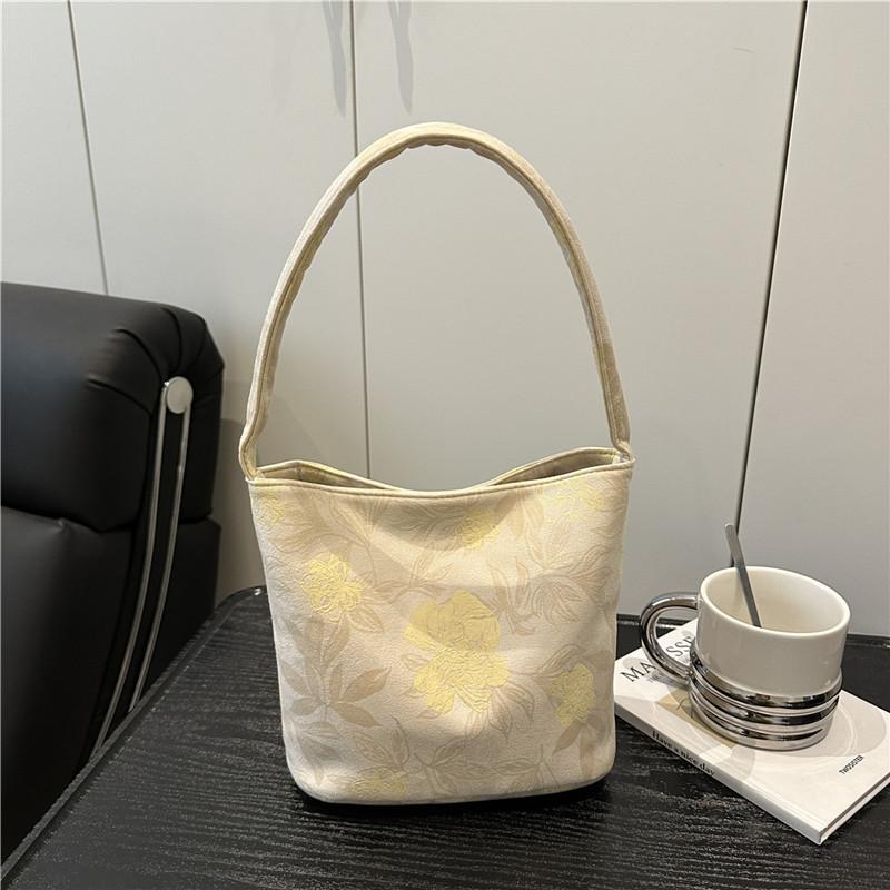 Casual Print Women Bucket Shoulder Bags Ctrasting Color Portable Ladies Shopping Bag Simple Commuter Female Underarm Handbag