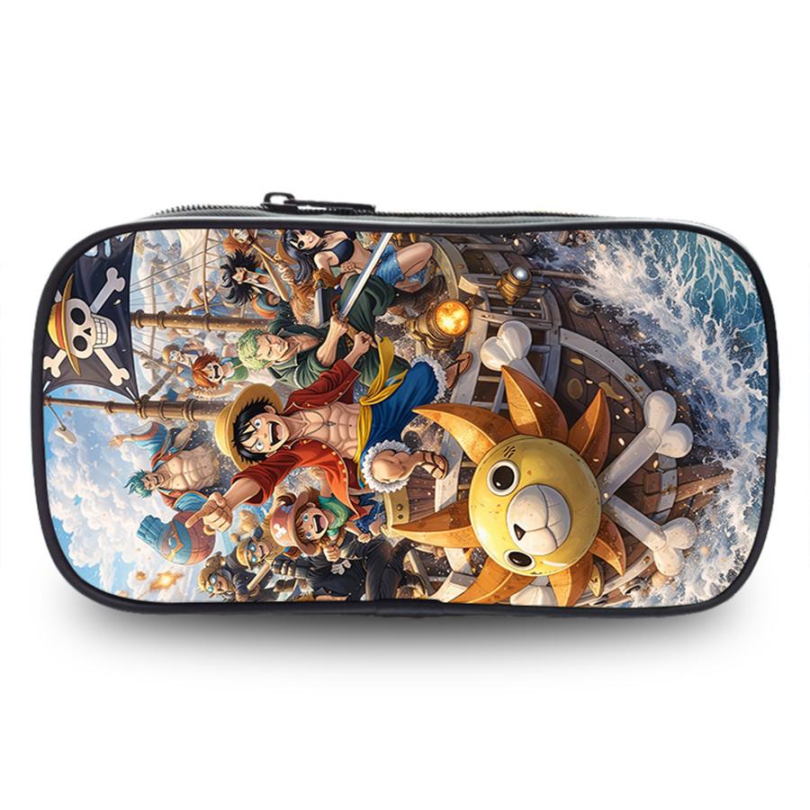 One Piece Anime Double Layer Pencil Case, Large Capacity Durable Stationery Bag Lightweight Unisex Pen Pouch for Boys Girls 6-10