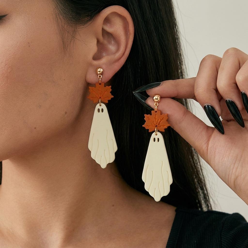 Halloween BOO Skeleton Stud Earrings with Electroplating Acrylic Material Dark-themed Design for Women Party Occasion