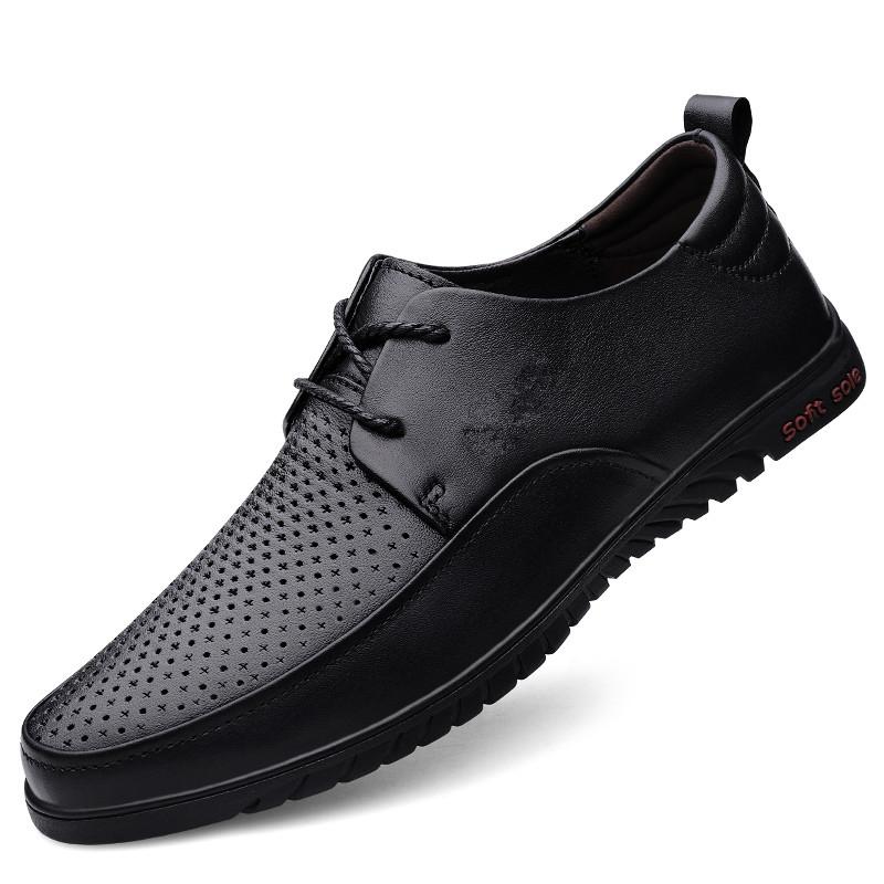 Fashion Genuine Leather Men Business Shoes Fashion Men's Oxford Shoes Lace-Up Male Breathable Casual Shoes Spring Summer  Flats Sneakers