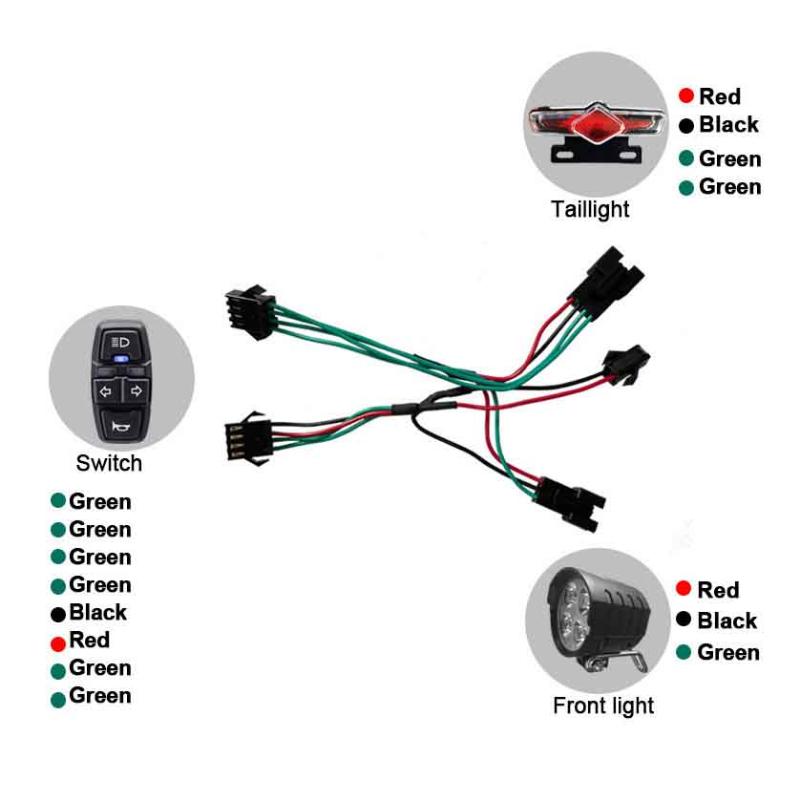 1 Set Electric Bike Front Light Rear Light Dk336 Switch Cable Bike Led Light Set E-Bike Light Switch Turn Tail Light Accessories