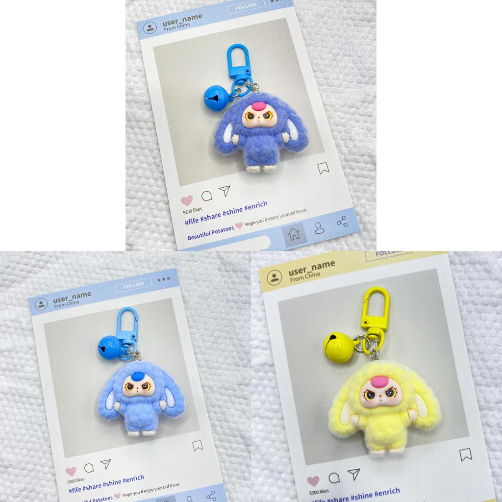 Plastic Bunny Keychain With 3d Embossed Fleece Ears For Bag Decor