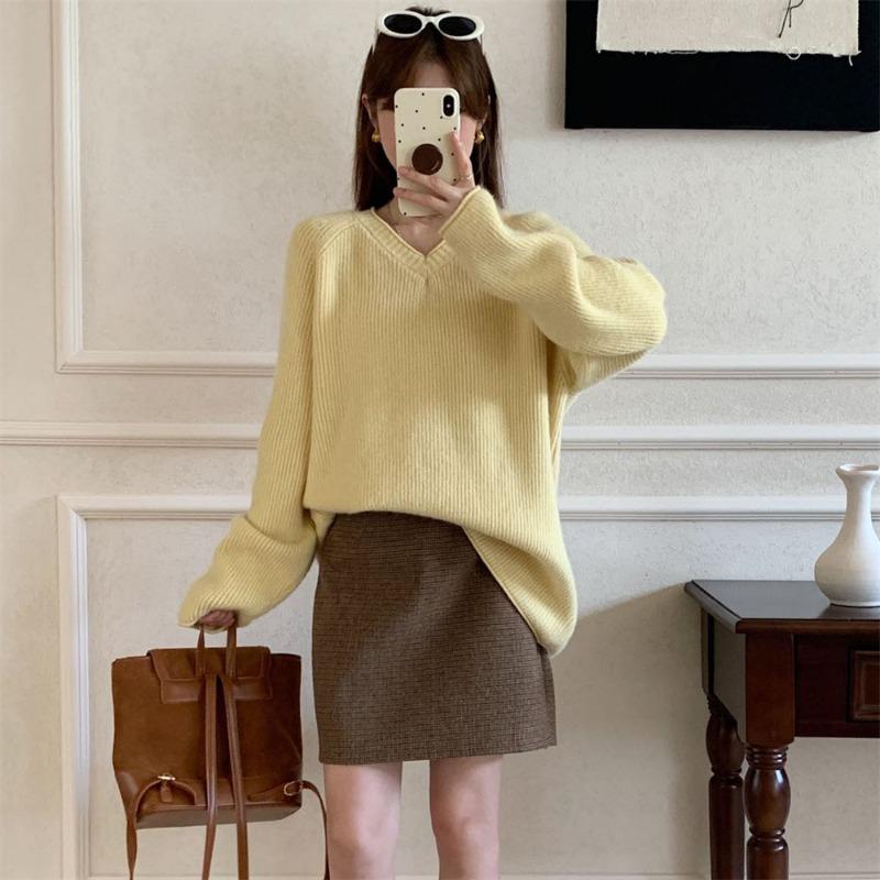 Soft Waxy Temperament Pullover Sweater Women Wear Autumn and Winter New Lazy Style Gentle Collar Long-sleeved Knitted Sweater Top Women