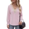 Fall Winter New Solid Color V-Neck Lace Splicing Loose Long Sleeve T-Shirt Top for Amazon EU US Cross-border Trade