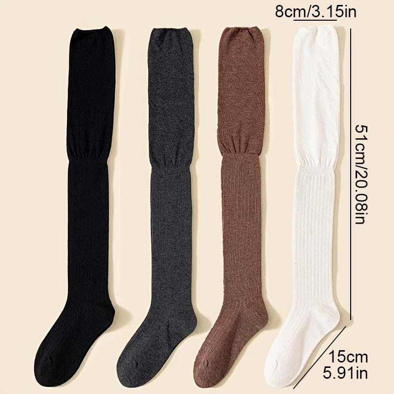 Women Thin Washable Solid Casual Long Stacked Vintage Knee-High Socks Fashion High Elasticity Outdoor Polyester Stockings 1 Pair