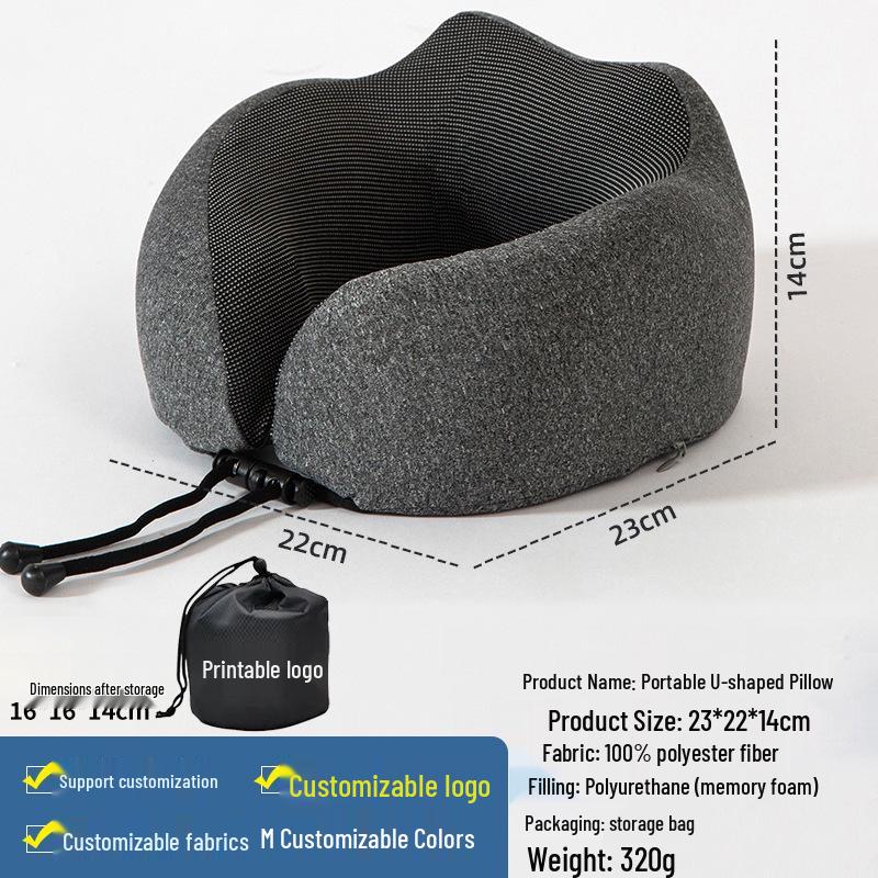 U-Shaped Memory Foam Travel Pillow for Neck and Cervical Spine Support