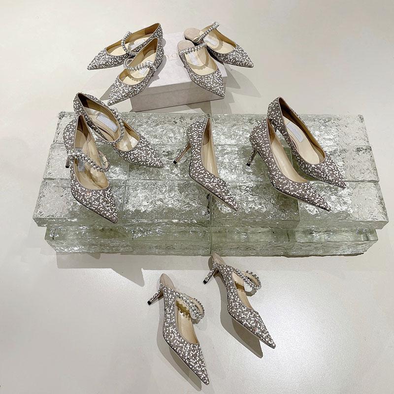 Fashion Bridesmaid Banquet High Heels, Women'S Thin Heels, Bride'S Wedding Shoes, Dress, Pearl And Crystal, Single Shoes For The Annual