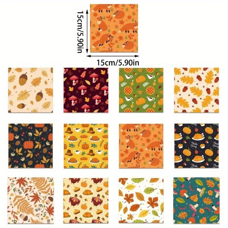 12Sheets Autumn Theme Gift Wrapping Paper - 6 Inch, Pumpkin Leaf Fox and Other Patterns, Perfect for Weddings, Birthdays, Family Gatherings