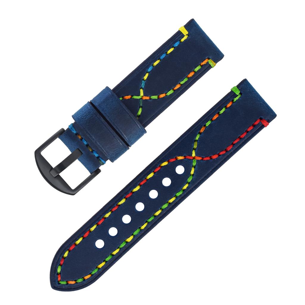 Handmade Color Thread First Layer Crazy Horse Leather Universal Watch Strap Adaptation 18 20 22 24 26mm