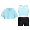 Kid Girls 3 Pieces Dance Outfit Gymnastics Hooded Crop Top Sleeveless Camisole and Shorts Set Tracksuit