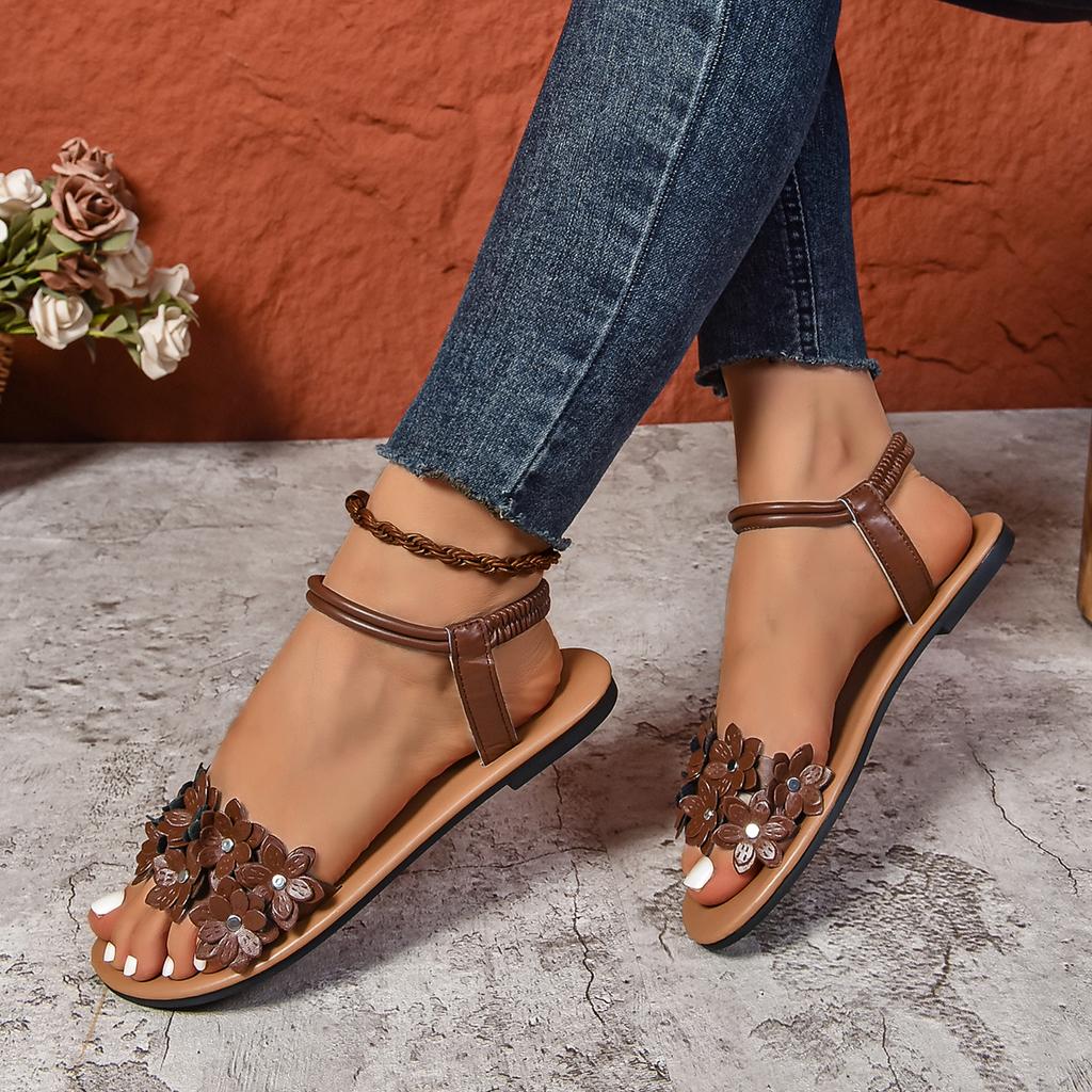 Fashion Lightweight 2025 New Summer Casual Sandals Open-toed Women Flats Women Sandals Elegant Floral Design Casual Comfortable Shoes