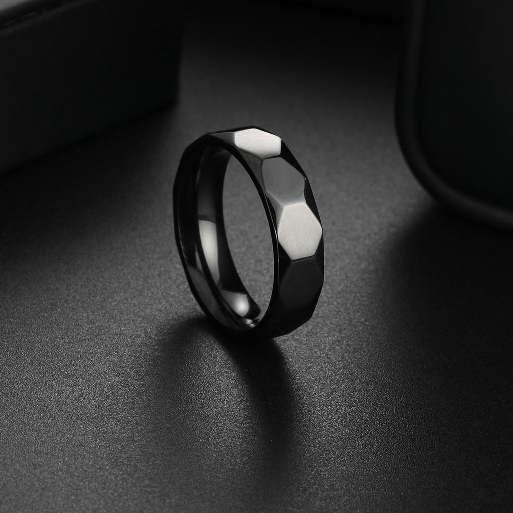 European and American New Jewelry Simple Geometric Multi-faceted Titanium Steel Ring 6mm Male And