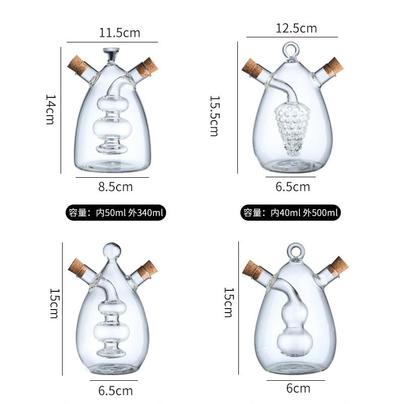 Zwei-in-eins Glasölkanne Doppelte Sojasaucenflasche Gewürzsauce Essigölkanne Aufbewahrungsflasche Küchenzubehör Gewürzzubehör