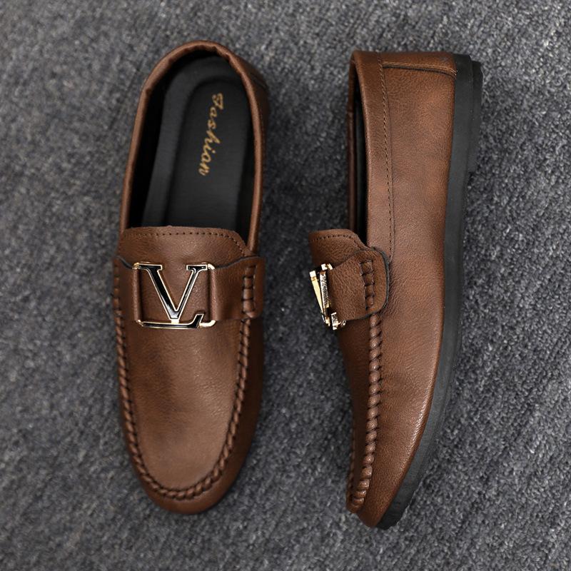 

Круглая голова водительские мужские туфли с одной ногой Doudou маленькие кожаные туфли повседневная британская официальная одежда спортивная ручная работа 44