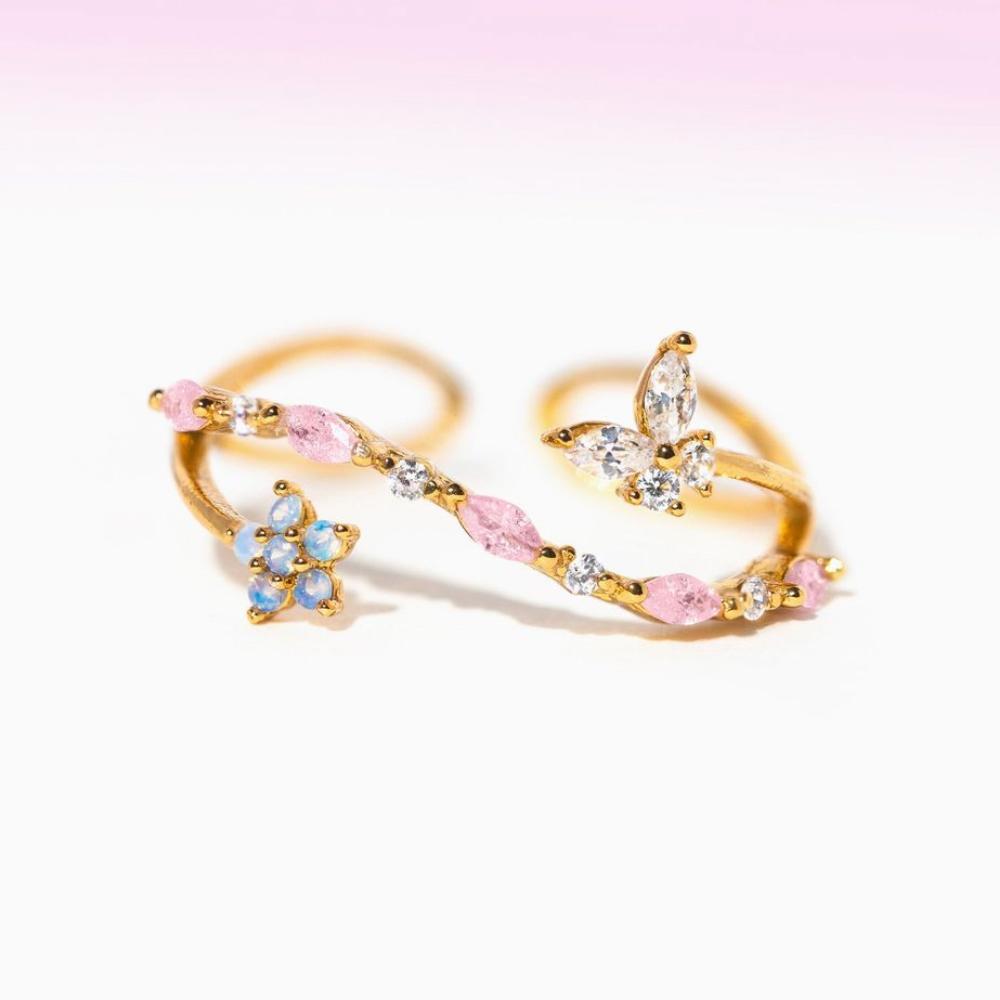 New Cute Colorful Zircon Flower Ring For Women Girl Fashion Vintage Zircon Adjustable Rings Jewelry Gift