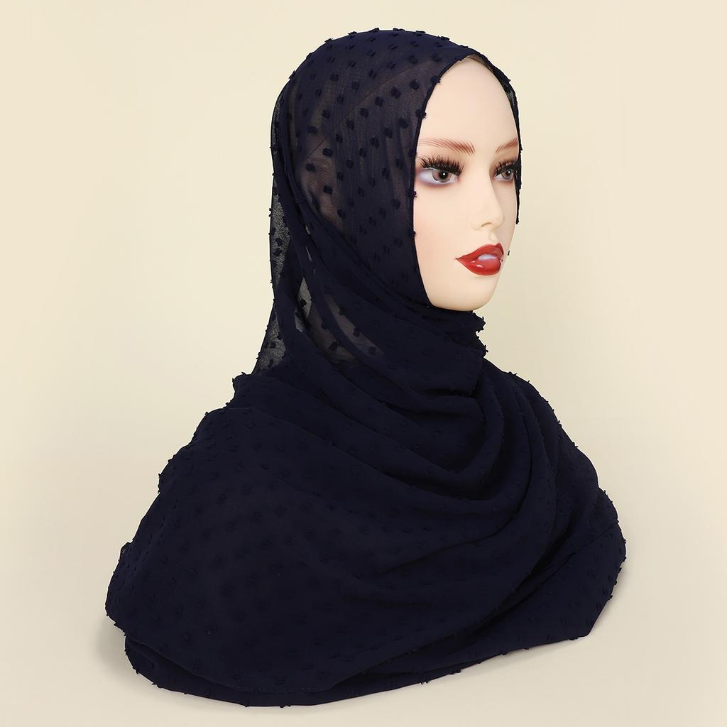 New Arrival Premium Chiffon Mini Pleated Pom Pom Shawl Non-Iron Wrapped Chiffon Pleated Hijab