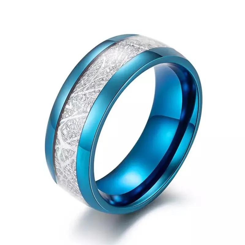 Trendy 8mm Rose Gold Color Vintage Imitated Meteorites Inlaid Rings Men Stainless Steel Rings for Men Wedding Band Jewelry Gifts
