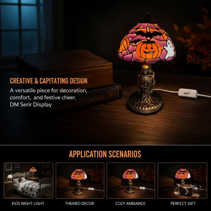 Halloween Kürbis Schädel Tischlampe Nachtlicht Gruselige Atmosphäre Schreibtischornament Für Zuhause Schlafzimmer Party Feiertagsdekoration Geschenke