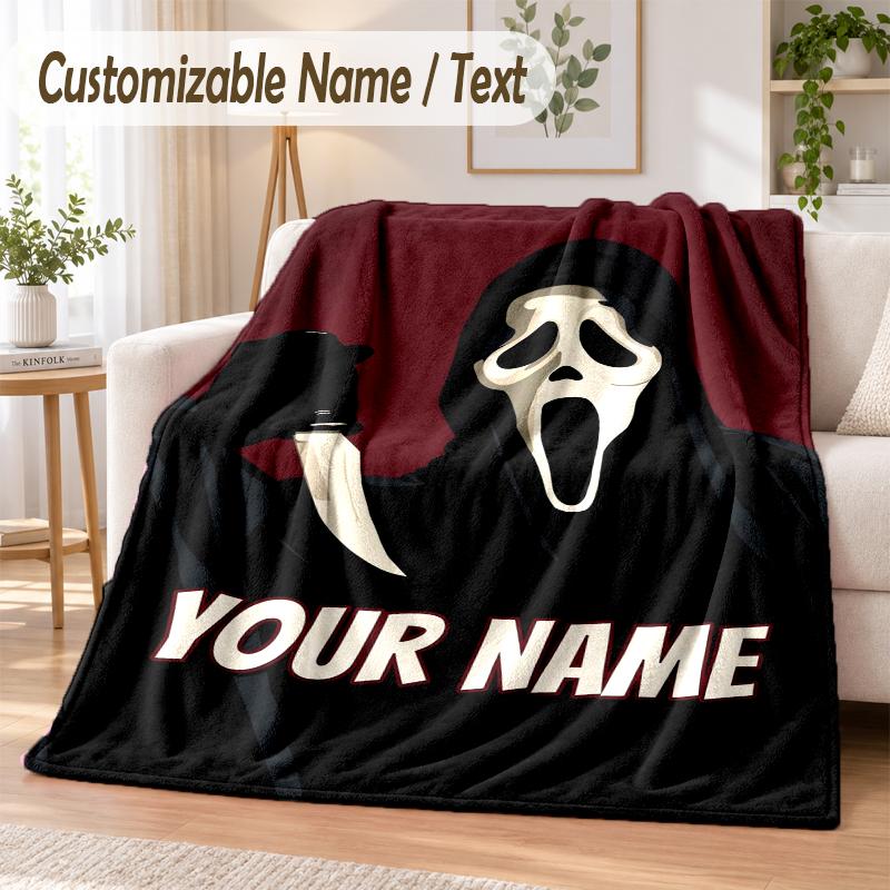 Scream Ghostface Custom Name Flannel Throw Blanket Soft Warm for Sofa Bed Indoor Home Use