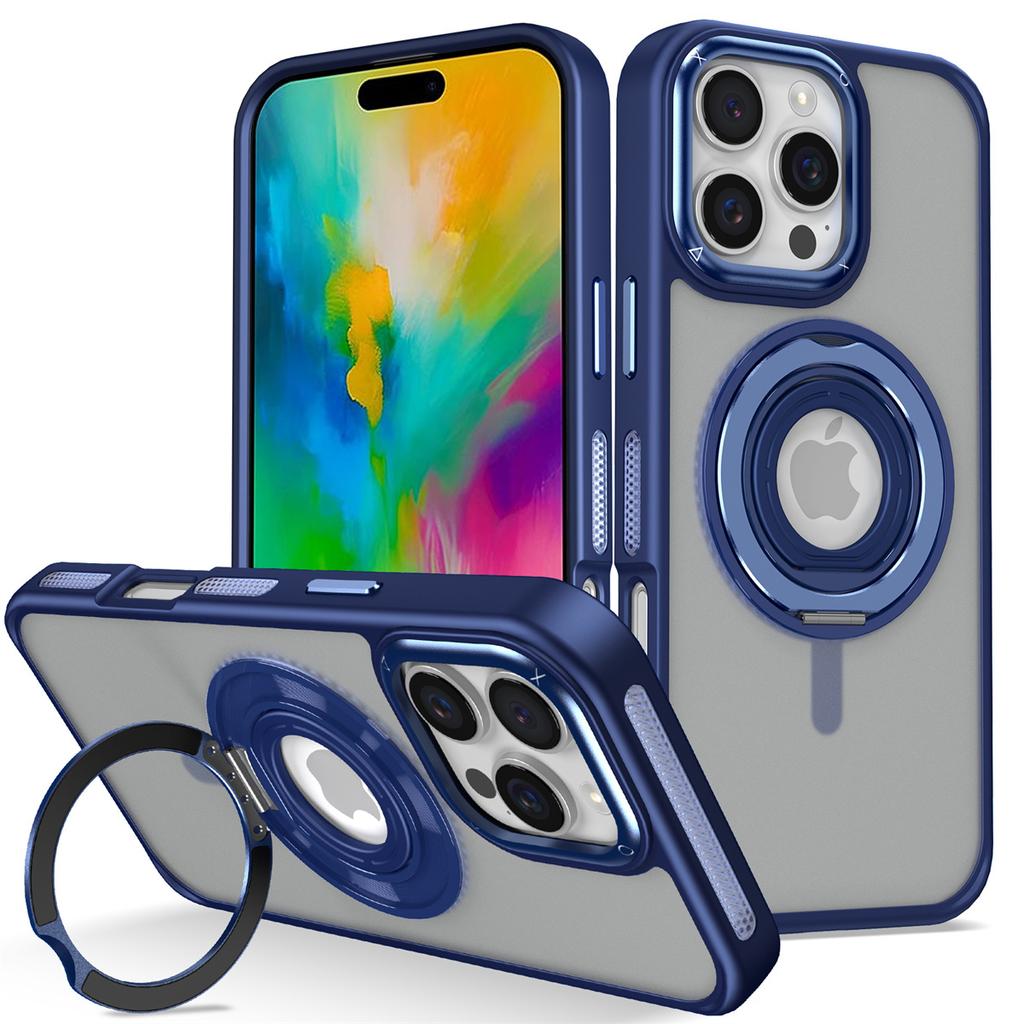 For iPhone 16 Pro Case TPU+PC Matte Backplate Phone Cover with Silicone Ring Kickstand