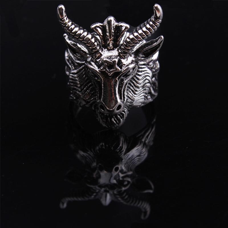 Retro Sigil of Baphomet Large Ring For Men Punk Gothic Rock Hiphop Open Ring Handmade Designer Zircon Biker Accessories Gift
