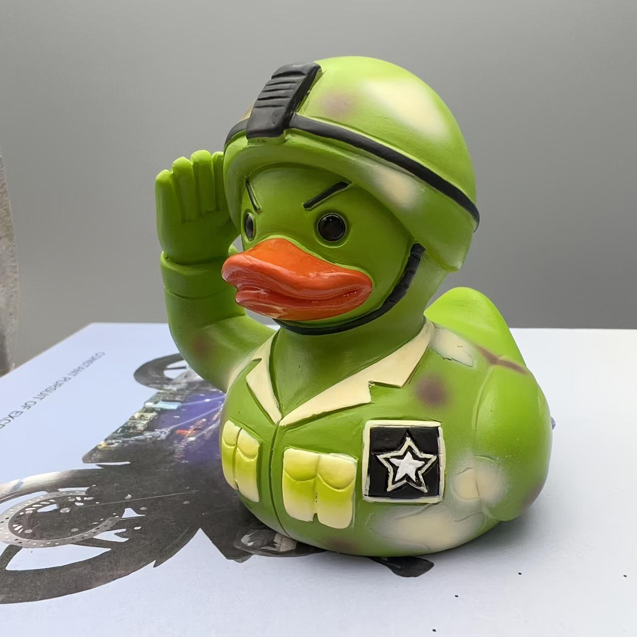 

Whimsical Army Duck Statue , Green Camouflage Soldier Rubber Duck with Saluting Gesture, Resin Home Decor for Desk or Tabletop A