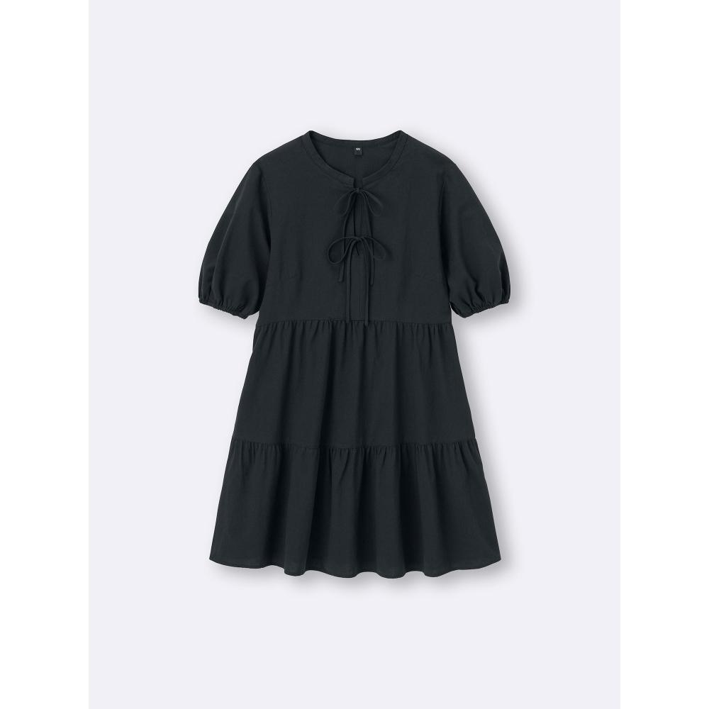 GU by Uniqlo Cotton Tiered Mini Dress  5 Minute Sleeve 