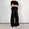 Unisex Loose Fit Straight Leg Denim Pants With Embroidery Detail Mid-Rise Cotton Jeans Daily Wear