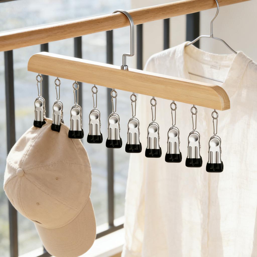 Wooden Hanger For Hats Clothing Vertical Storage Space Saving Organizers With Stainless Steel Construction