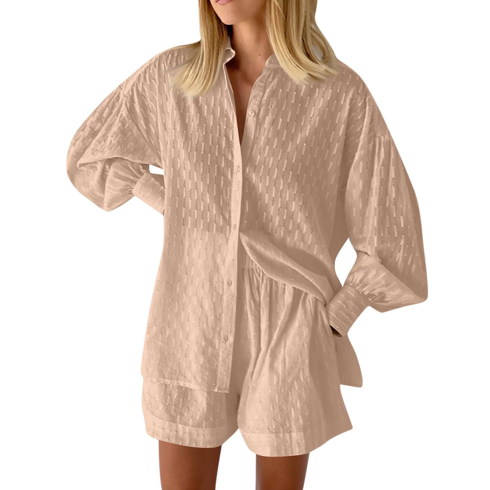 

Повседневные модные однотонные женские рубашки с пышными рукавами, элегантные топы, шорты, повседневный костюм XL