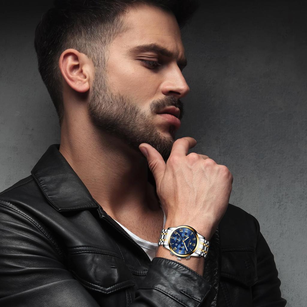 Stainless Steel Watch with 3ATM Water Luminous Analog Stylish Antique Quartz Watch In Silver and Blue A Fashionable Gift for or Your Boyfriend Men's