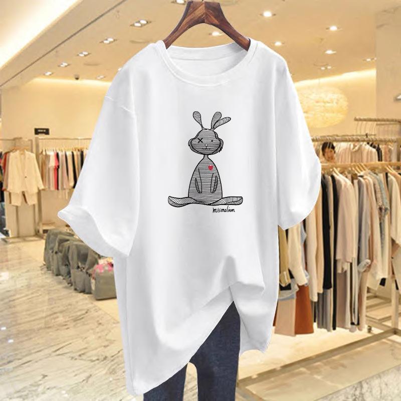 

2025 лето новая футболка пуловер с круглым вырезом топ принт кошки повседневная универсальная модная футболка женская S