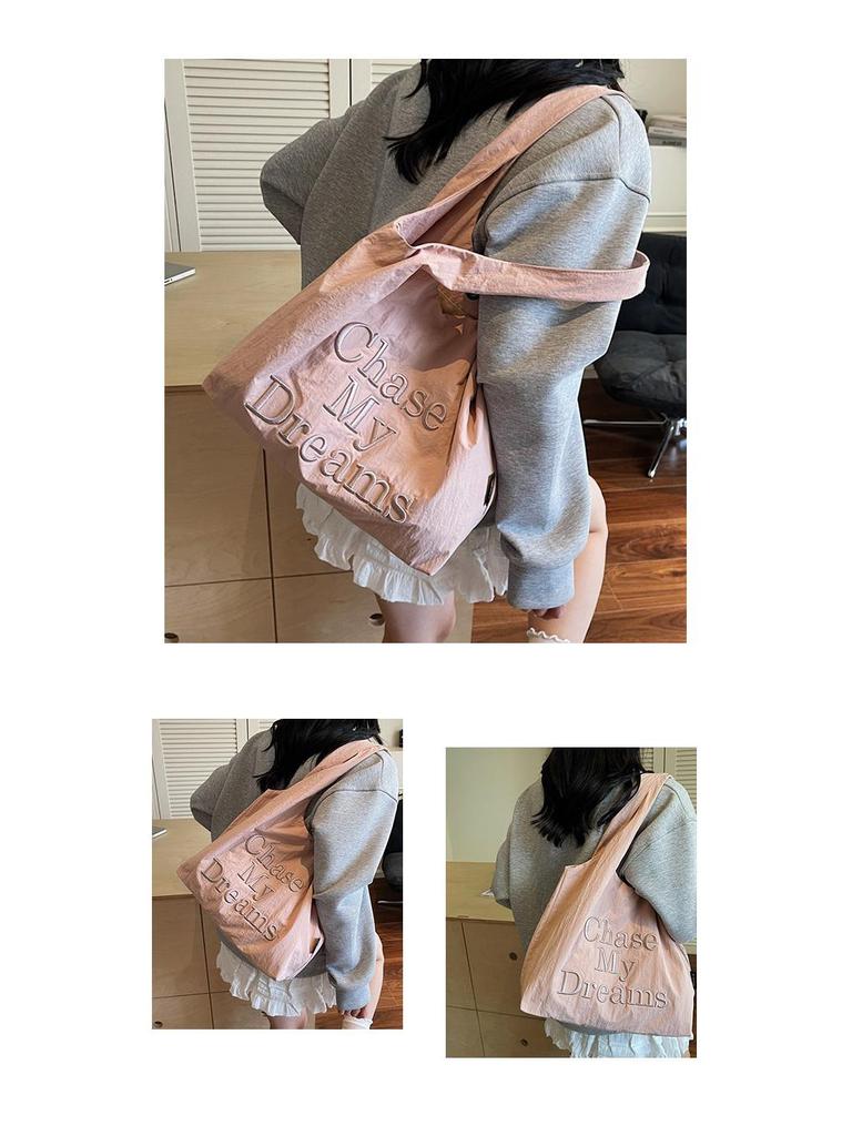 Bolsa Tote de Lona Bordada em Nylon Feminina 2025 - Bolsa de Ombro Único para Compras e Uso Diário