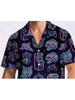 Herren Retro Neon Dinosaurier Muster Cuban Collar Hemd, 80er Vintage Cyberpunk Weltraumkatze Rakete Muster Kurzarm Hawaiianisches Hemd, Lässig Locker Sommer