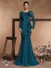 Elegante Vestido de Festa Longo de Manga Comprida Ajustado Cauda de Peixe para Madrinha