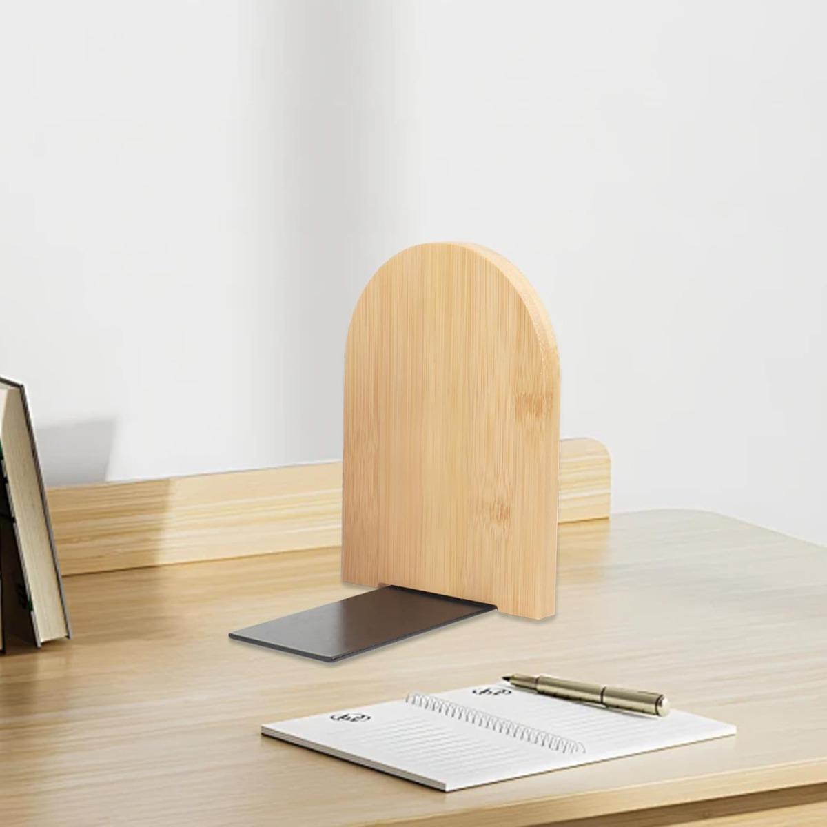 1/2 Pack Bamboo Bookends, Heavy Duty Non-Slip Bookends for Shelves, Book Stand for Books, Cds, Dvds, And Office Organization