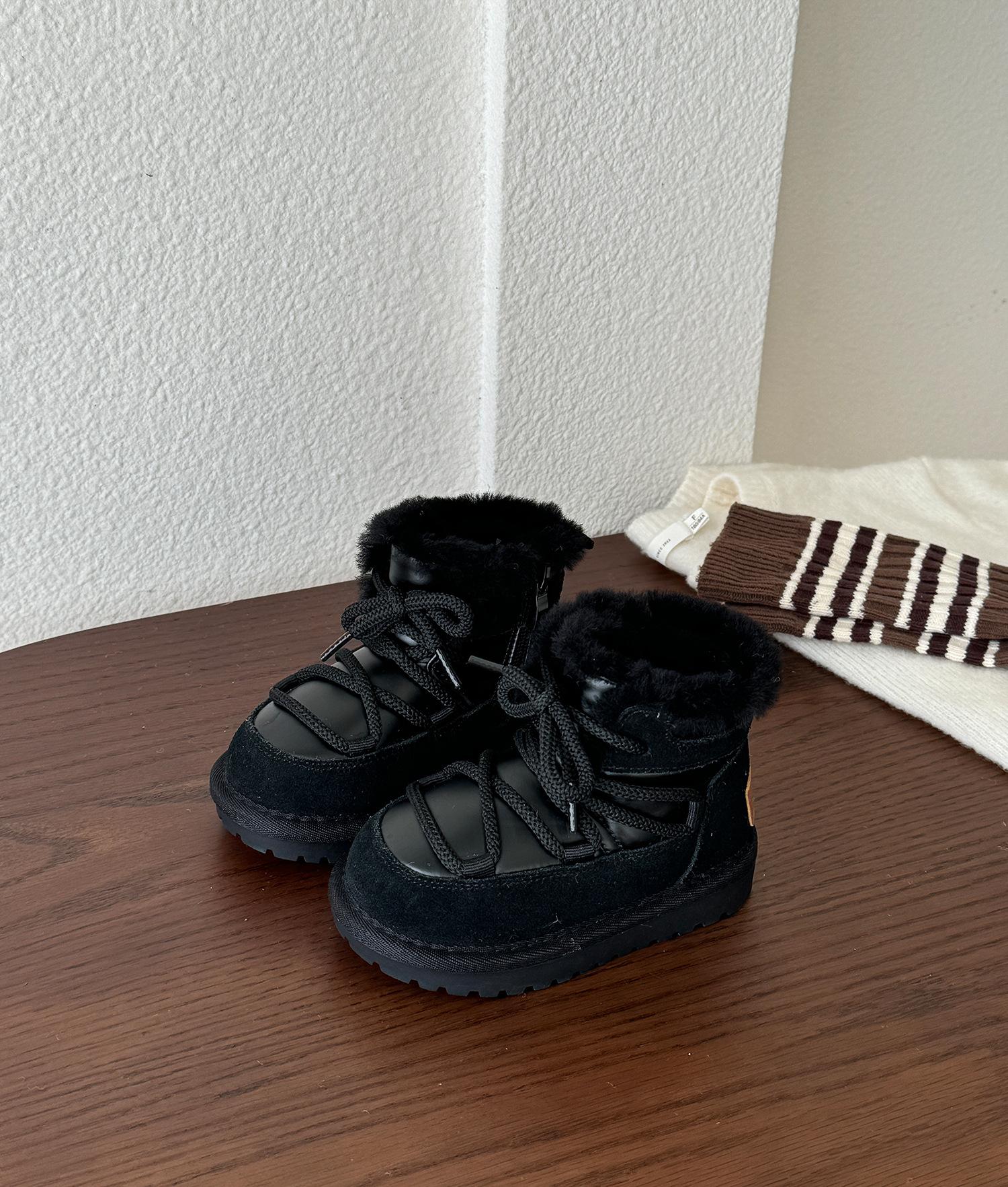 

Winter Children Warm Wool Snow Boots Boys Waterproof Proof Short Boots Girls High-top Leather Boots Baby Winter Shoes Warm -20℃ 22 чорний