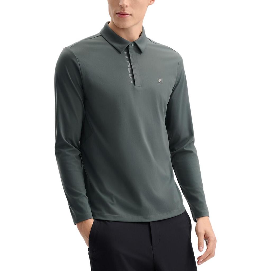Fila Fleece Knit Long Sleeve Polo Shirt Men Tops Military-Green F11M513201FDG
