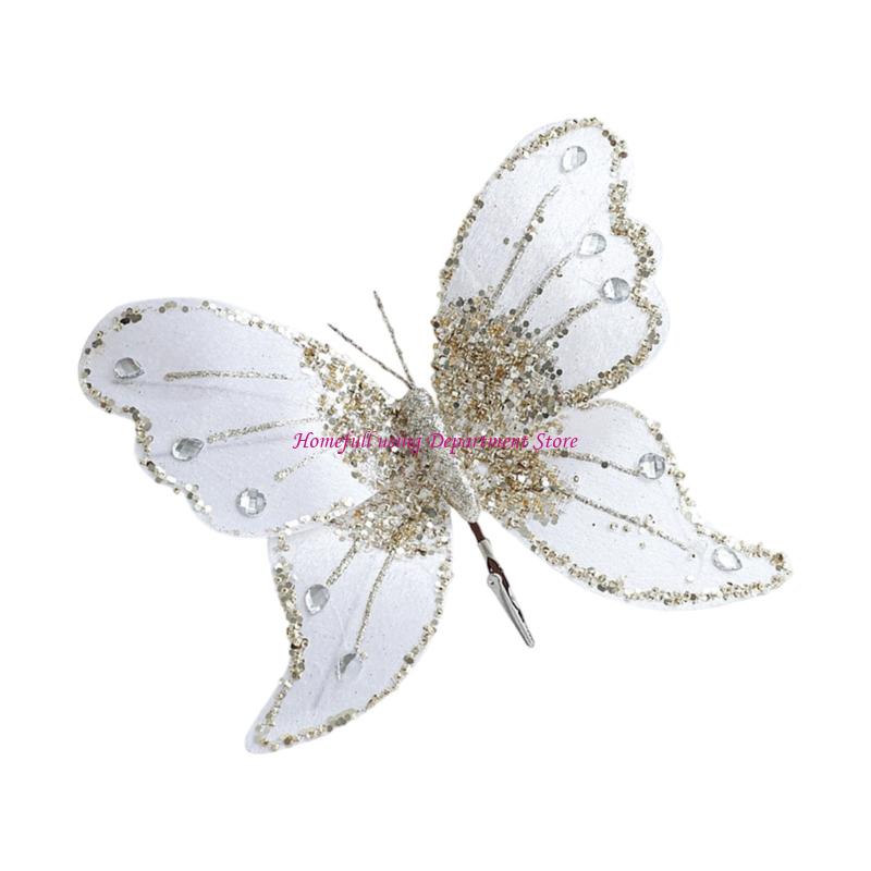 Glittering Foam Cloth Butterfly Ornament 25Cm Length Design Festival Party Home Decoration Christmas Tree Accessories